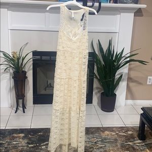 Vintage High-Low Crotchet Lace Boho Ivory Dress